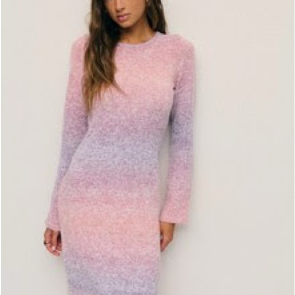 SHEIN Pink and Purple Gradient Long Sleeve Dress